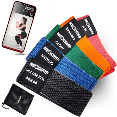 NEOLYMP Korte fitnessbanden – 5-delige set huidvriendelijke mini bands, stevige bands