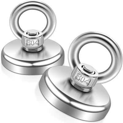 Magneten 45kg, Sterke Vismagneten Heavy Duty Magneet Vissen 32mm Zeldzame Aarde Magneet met Oogbouten voor Industrieel Opknoping Hijsen