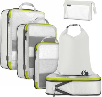 Famanu – Compressie reisverpakkingskubussen - gaasontwerp - lichtgewicht reistassen - organizer voor rugzak - koffers - thuisopslag (wit - 6 stuks)