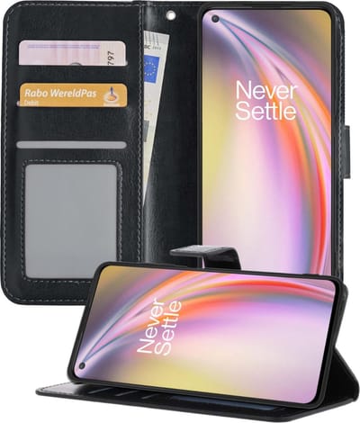 Hoesje - Geschikt voor OnePlus Nord CE - Luxe Bookcase - Walletcase Hoes - Portemonnee - Cover - Telefoonhoes - Zwart