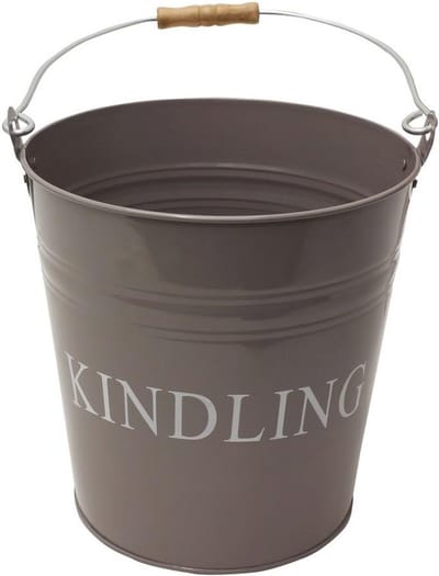 Metaal Kindling Emmer met Handvat voor Haard - Staal/Hout, Grijs, 21 x 21 x 27 cm