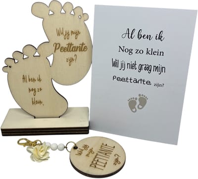 Geschenkdoosje Wil jij mijn PEETTANTE zijn? | BEIGE | voetjes | sleutelhanger | meter vragen | meter worden | peettante vragen | peettante worden | cadeau | doosje met een vraag