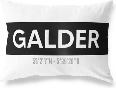 Tuinkussen GALDER - NOORD-BRABANT met coördinaten - Buitenkussen - Bootkussen - Weerbestendig - Jouw Plaats - Studio216 - Modern - Zwart-Wit - 50x30cm