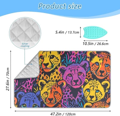 Opvouwbaar strijkmat - Strijkplank pad - Reizen en thuis - Inclusief ijzersteun - 120 x 70 cm - Rainbow Cheetah