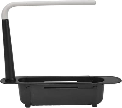 Gootsteenopbergrek, Lengte Vrij Instelbaar Grote Capaciteit PP-gootsteenorganizer met Lade, Uitbreidbare Afvoermandhouder voor Aanrecht, 5 Kleuren Om Te Kiezen, 12,6-17,7 Inch(zwart)