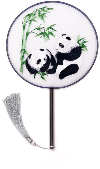 Allecto - Handventilator - Panda-borduurwerk - Retro Chinese stijl - Transparant - Koelen - Geschikt voor fotografie en hanfu - Kleur: kleur