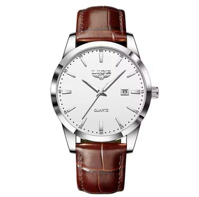 Lige - Herenhorloge - Polshorloge - Heren - Horloge - Horlogedoos - Mannen - ZilverWit - Bruin Lederenband