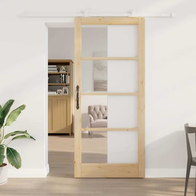 vidaXL - Schuifdeur - ORKDAL - 93 - x - 211 - cm - Massief - grenenhout - en - glas