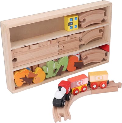 Houten Treinset - Klassiek Speelgoed - Cognitieve Vaardigheden - 42 Delige Set - 35 x 20 x 4 cm