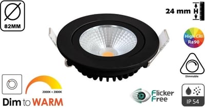 Inbouw LED Spot 5w ZWART | 5 Watt | 450 Lumen | Dim To Warm | Kantelbaar | IP44 | Dimbaar | CRI90 | Gatmaat 72mm