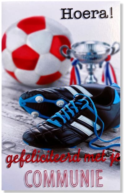 Communie Wenskaart Voetbal - 12x17cm - Gevouwen kaart inclusief envelop - Communiekaart