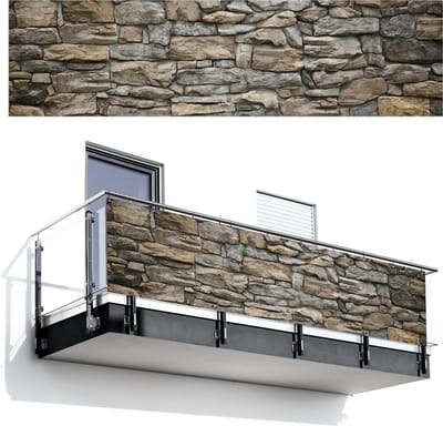 Balkonscherm 300x80 cm - Balkonposter Stenen - Steenoptiek - Grijs - Balkon scherm decoratie - Balkonschermen - Balkondoek zonnescherm