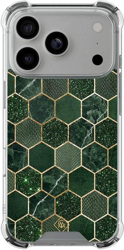 Casimoda® hoesje - Geschikt voor iPhone 17 Pro - Kubus Groen - Shockproof case - Extra sterk - TPU/polycarbonaat - Groen, Transparant