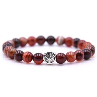Mala Armband Van Natuursteen - Rood Oranje Steen – Peace Symbool – 19 cm - Rhylane®