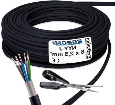 Stroomkabel Aardkabel - NYY-J Kabel - Vaste Installatie - 5x25 mm² Koper - 25 meter - Zwart