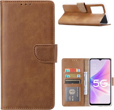 Oppo A57 5G Hoesje met Pasjeshouder Bruin - Oppo A57 hoesje Luxe Booktype Portemonnee case