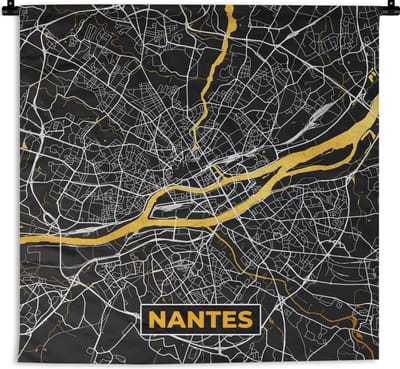 Wandkleed - Wanddoek - Nantes – Plattegrond – Frankrijk – Kaart – Stadskaart - 180x180 cm - Wandtapijt