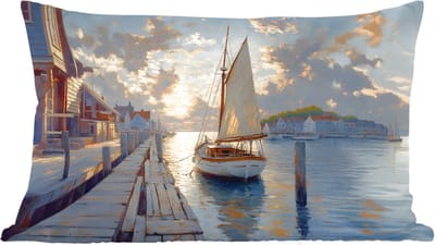 Sierkussens - Kussentjes Woonkamer - 60x40 cm - Zeilboot - Zon - Pier - Hout