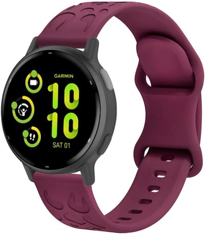 Stravo 20mm Siliconen Horlogebandje met Gegraveerd Luipaardpatroon – Geschikt voor Samsung Galaxy Watch 7/6/5/4 (Classic), Garmin Vivoactive 5/3, Forerunner 245, Venu SQ 2, Vivomove, Huawei – Wijnrood