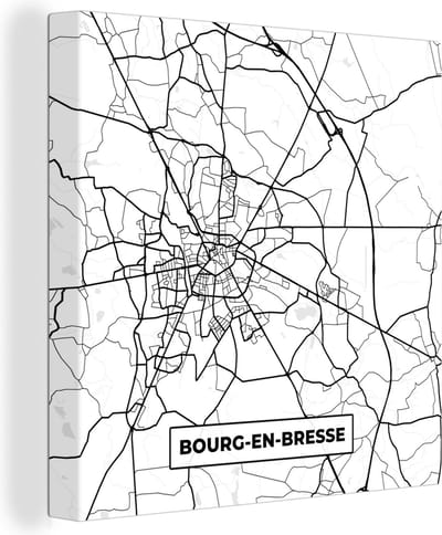 Canvas Schilderij Frankrijk - Bourg-en-Bresse - Plattegrond - Stadskaart - Kaart - Zwart wit - 20x20 cm - Wanddecoratie