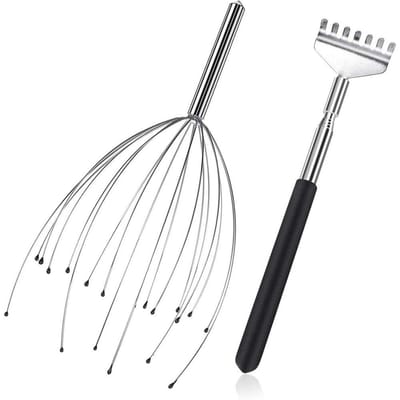 Krabber en Hoofdhuid Hoofd Massager Set Intrekbare Rug Krabber Handmatig Handbediend Hoofd Massager gray