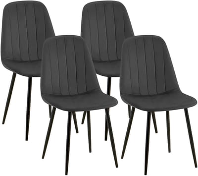 CLP Baxter Set van 4 Eetkamerstoelen - Zwart Metalen Frame - Velvet - Fluweel/donkergrijs