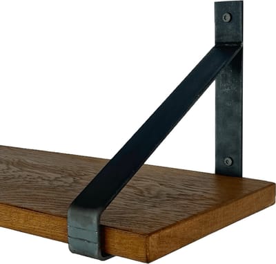 GoudmetHout® Wandplank Industrieel - 180 x 25 cm Muurplank - Donker Eiken Hout - Decoratie Wandrek & Boekenrek - Hangplank Keuken - Wall Shelf + 2 Plankdragers van Ruw Staal