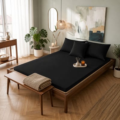 Saphira SOFT Geweven Katoen Topper Hoeslaken – Zwart – 180x200 cm – Tweepersoon – 20 cm Matrashoogte – 100% Katoen – 360° Elastiek Rondom – Glad, Ademend & Zacht
