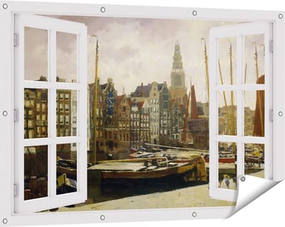 Gards Tuinposter Doorkijk Het Damrak in Amsterdam - George Hendrik Breitner - 120x80 cm - Tuindoek - Tuindecoratie - Wanddecoratie buiten - Tuinschilderij