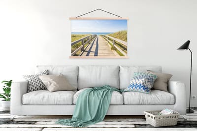 Posterhanger incl. Poster 120x80 cm - Schoolplaat - Strand - Pad - Europa - Textielposter - Blanke latten