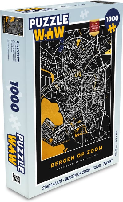 Puzzel Stadskaart - Bergen op Zoom - Goud - Zwart - Legpuzzel - Puzzel 1000 stukjes volwassenen - Plattegrond