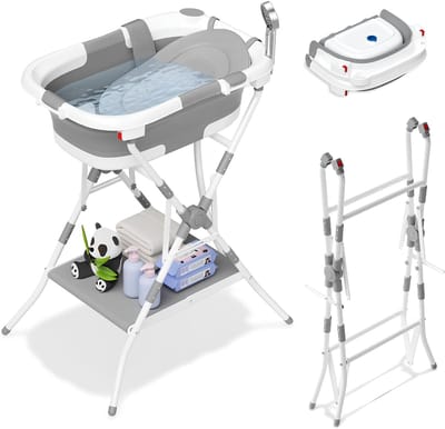 KAD® Babybadje met standaard - Babybadje met standaard - Babybadje - Grijswit - 80cm x 65cm x 95cm