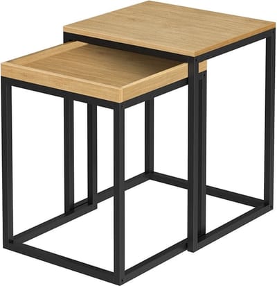 MIRA Home - Bijzettafel - Tafel - Vintage - Hout/Metaal - Lichtbruin - 40x38x51