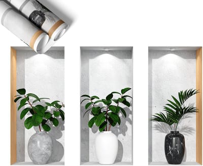 Wallfluent 3D Muursticker - Plantenniches Zelfklevende 3D Muursticker - 60x37 cm - Grijs Moderne 3D Muursticker - 3D Effect Muursticker - 3D Effect Sticker - Decoratieve 3D Muursticker - Optische Illusie Sticker