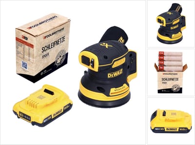 DeWalt DCW 210 N accu excenterschuurmachine 18 V 125 mm borstelloos + 1x oplaadbare accu 2.0 Ah + 1x Toolbrothers SPIDER schuurnetset - zonder lader