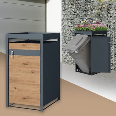 Klikoombouw, Container ombouw met groendak, voor 1 container tot 240 l, 68 x 80 x 124 cm, van staal in eikenhoutlook ML-Design