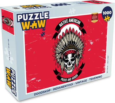 Puzzel Doodskop - Indianentooi - Vintage - Tekening - Legpuzzel - Puzzel 1000 stukjes volwassenen