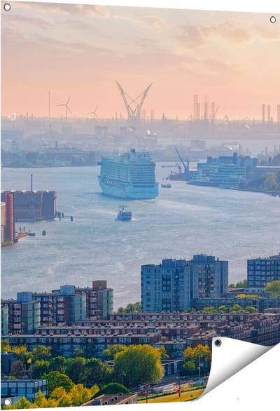 Gards Tuinposter Rotterdamse Haven bij het Water - 80x100 cm - Tuindoek - Tuindecoratie - Wanddecoratie buiten - Tuinschilderij