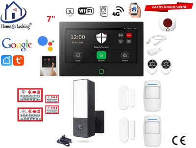 Draadloos / bedraad alarmsysteem met 7-inch touchscreen voor woning/camper/boot/caravan werkt met wifi en sim kaart en met spraakgestuurde apps. (Nederlands of Frans stem en tekst). ST01B-42