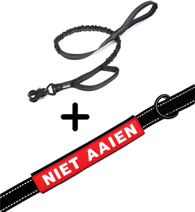 Always Prepared® Pro Hondenriem met Sleeve Niet Aaien | Elastische Hondenriem | 120 tot 150 cm | Frog Clip | Dubbel Handvat | PVC Waarschuwingssleeve