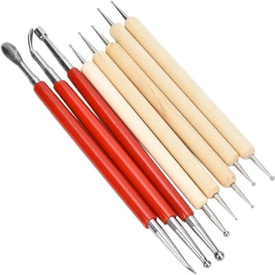 Leer Relief Tools - Stylo Gereedschap Set - Leer Bewerken - Dubbelzijdig Ontwerp - 8 Stuks - Hout