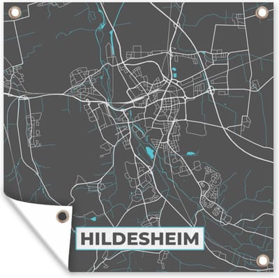 Tuin poster Duitsland – Blauw – Hildesheim – Stadskaart – Kaart – Plattegrond - 200x200 cm - Tuindoek