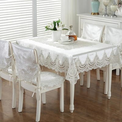 Europa Stijl Luxe Comfort Tafelkleed Kantrand Stofdichte Hoezen Voor Tafel Stoelhoes Thuisfeest Tafelkleden Hoge Kwaliteit 60x60cm white