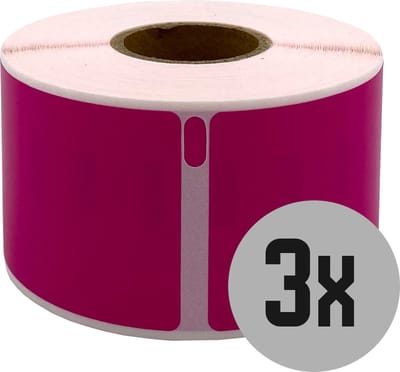 DULA Dymo kompatible Etiketten, S0722400 99012, 36 x 89 mm, Rosa, Permanent, 3 Rollen, 260 Etiketten pro Rolle