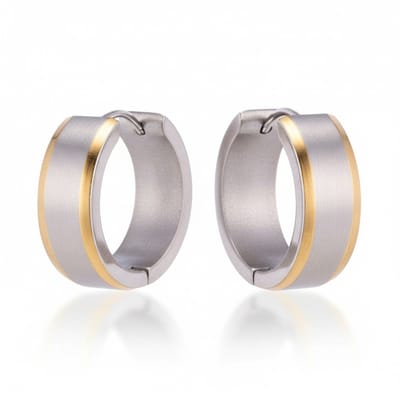 Aramat Jewels | Oorringen | Oorringen – 20mm Bicolor Streep RVS Zilver/Goudkleur Unisex | | | |7mm | Staal | Volwassenen | Verkleurd niet