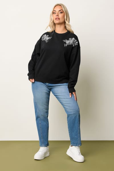 Yours Zwart Geborduurd Sweatshirt Size 46