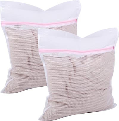 Urban Living Waszakken XXL size voor delicaat wasgoed - 2x - lingerie/bh waszak - wit - 38 x 48 cm