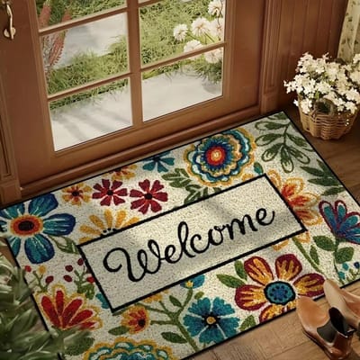 Paillasson de Bienvenue à Motif Floral Tapis Vibrant Antidérapant pour Zones à Fort Passage Intérieur Extérieur Parfait pour la Saint-Valentin Tapis de Printemps 30X50CM