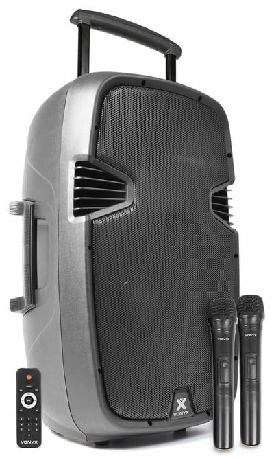 Mobiele speaker - Vonyx SPJ-PA915 Bluetooth speaker met accu en 2 draadloze microfoons
