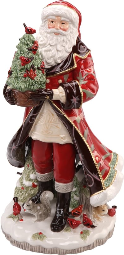 Goebel - Fitz and Floyd | Decoratief beeld / figuur Kerstman met boom Rood | Aardewerk - 50cm - kerst
